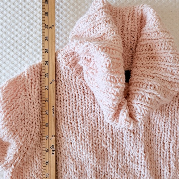 Chunky Hand Knit Sweater Women Large Coquette Pastel Pink Twee Cowl Neck - Picture 3 of 5